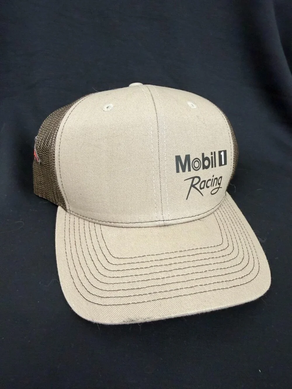 Mobil 1 Racing Khaki Tan Brown Mesh Trucker Hat Snapback